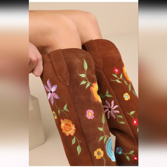 Dingo Flower Power Embroidered Floral Snip Toe Knee-hi Western Cowboy Boots - Picture 13 of 15